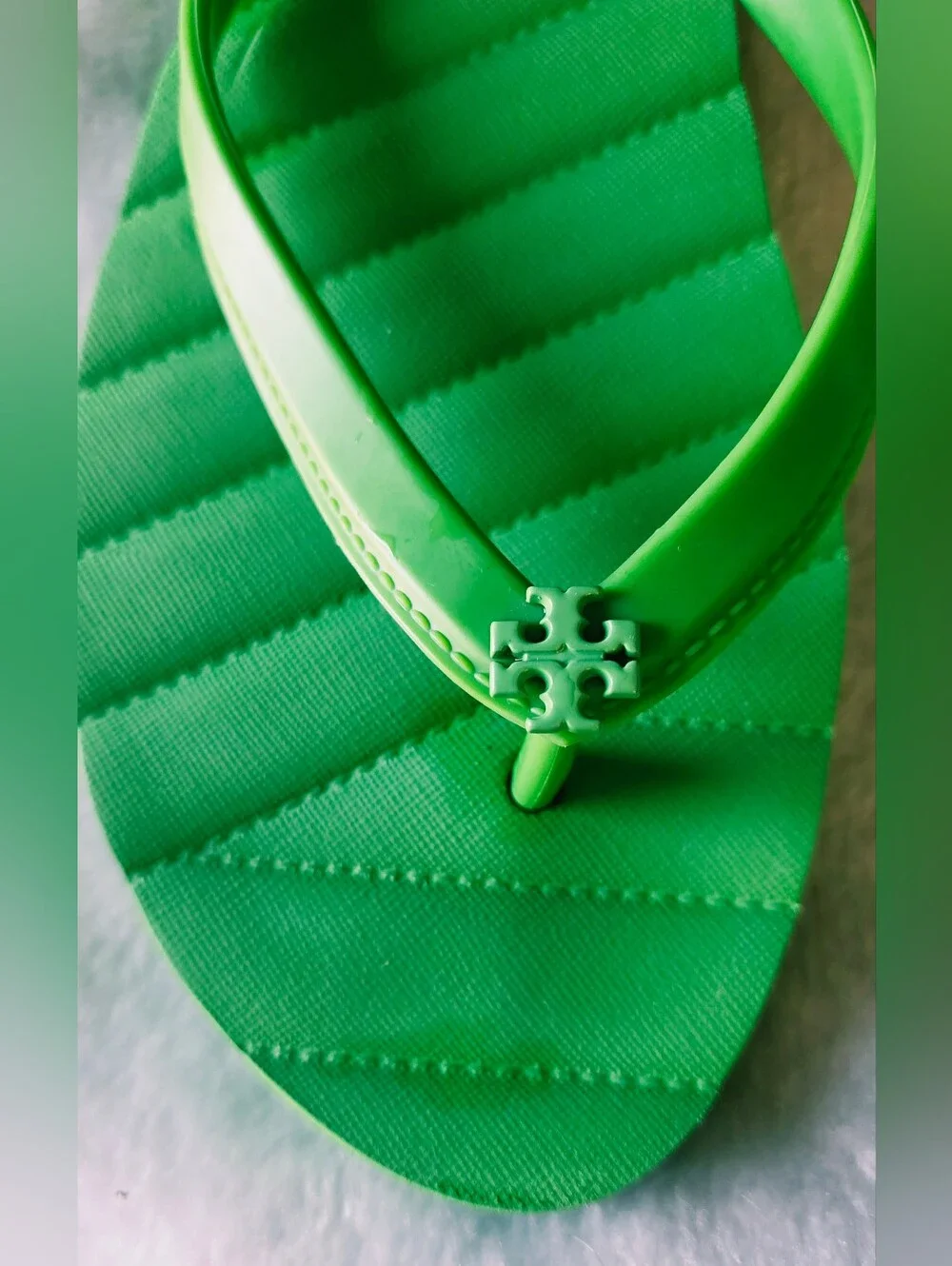 Tory Burch Neon Green Quilted Flip Flop Sandals